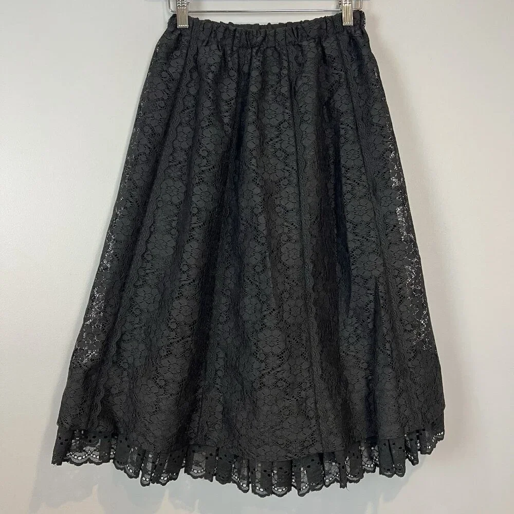 Vintage Black Lace Skirt Womens Size Small Bows Whimsigoth Witchy Kuro Lolita